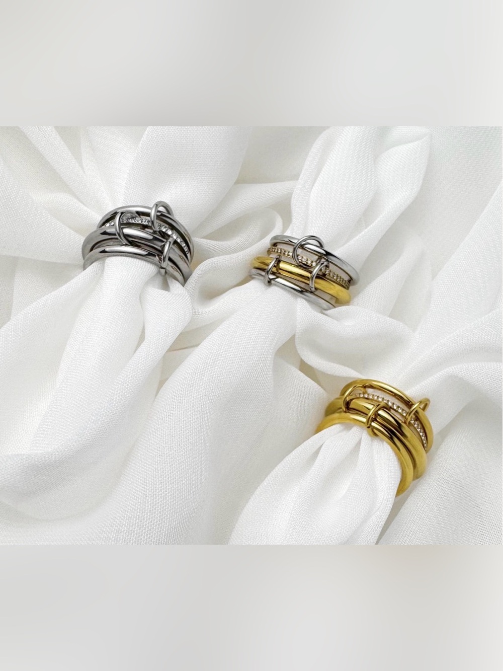 18K Gold Plated Layered Stacking Rings | Gold & Silver Linked Statement Ring